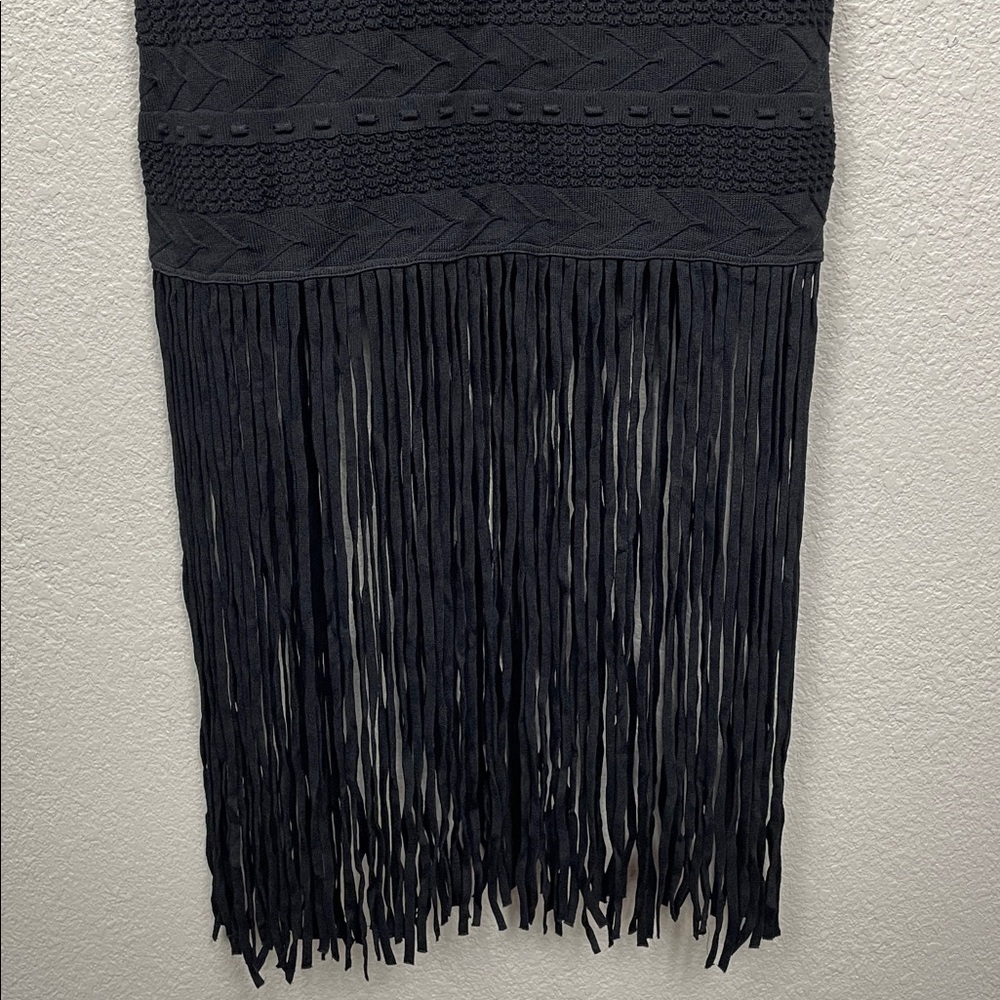 NWT Sandro Maldives Knit Fringe Strapless Dress Black Tight Bodycon Sz 40 - Picture 6 of 14
